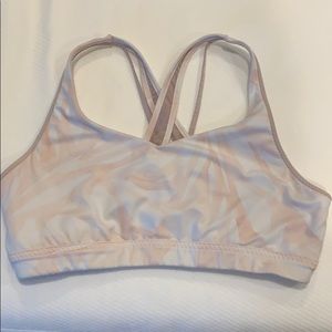 Athleta pink and white striped transcendence bra